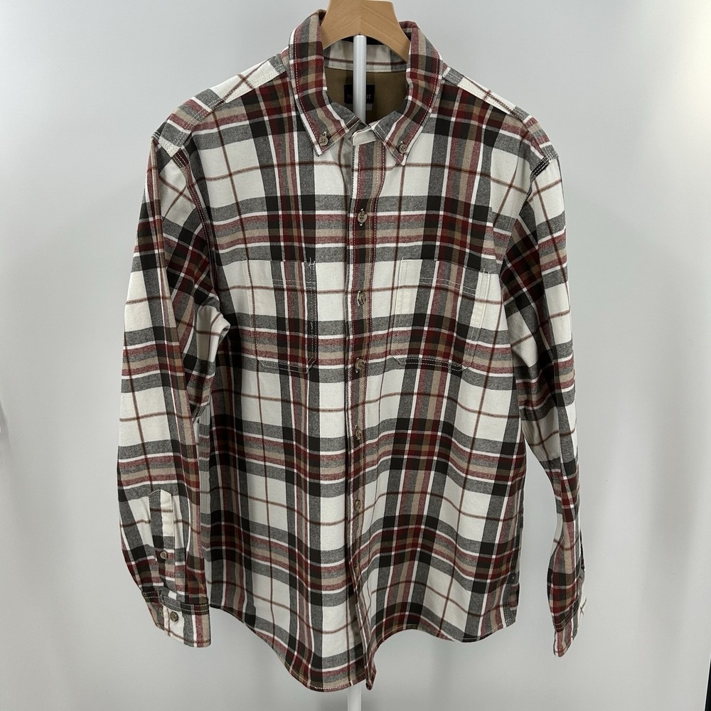 Ridgecut Toughwear Flannel Shirt Mens L Red Gray Plaid Button Down Workwear Cott